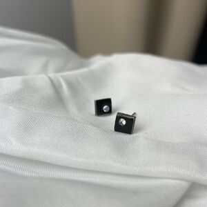 NES NYKALINE & SYBELLE Montreal Jewellers Silver‎ Studs Square Black Zircon